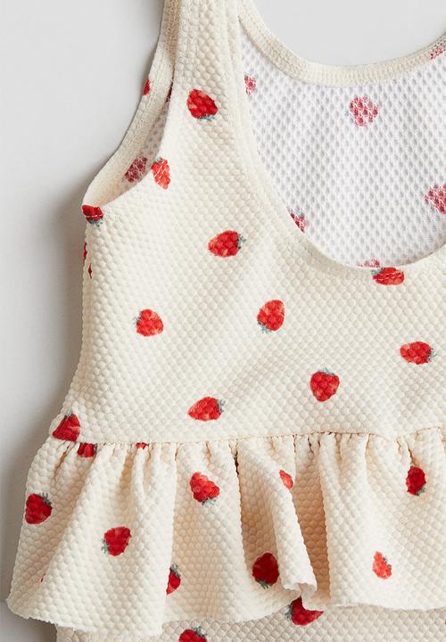 H&M - Flounced swimsuit - cream strawberries