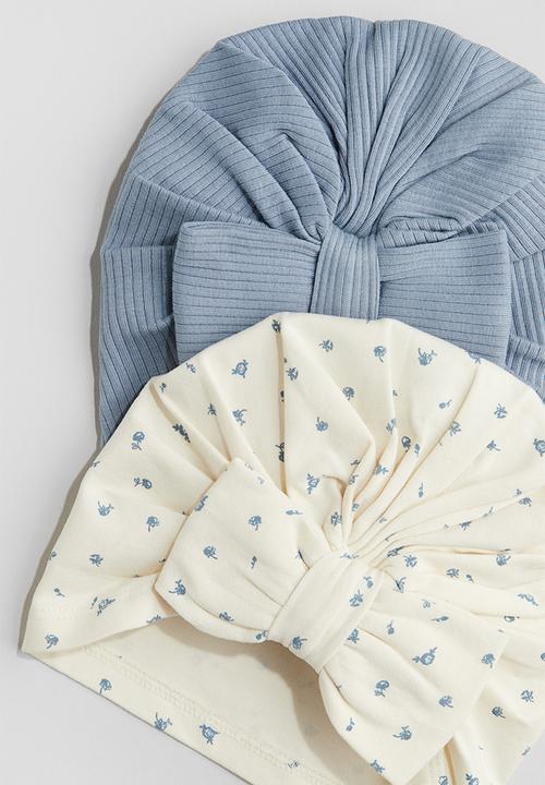 H&M - 2-Pack knot-detail hats - light dusty blue floral
