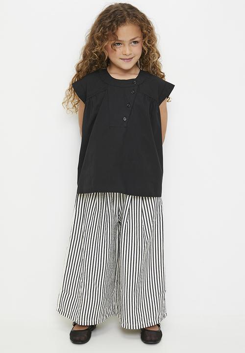 Pop Candy - Asymmetrical front blouse with wide leg pants - black/black stripe