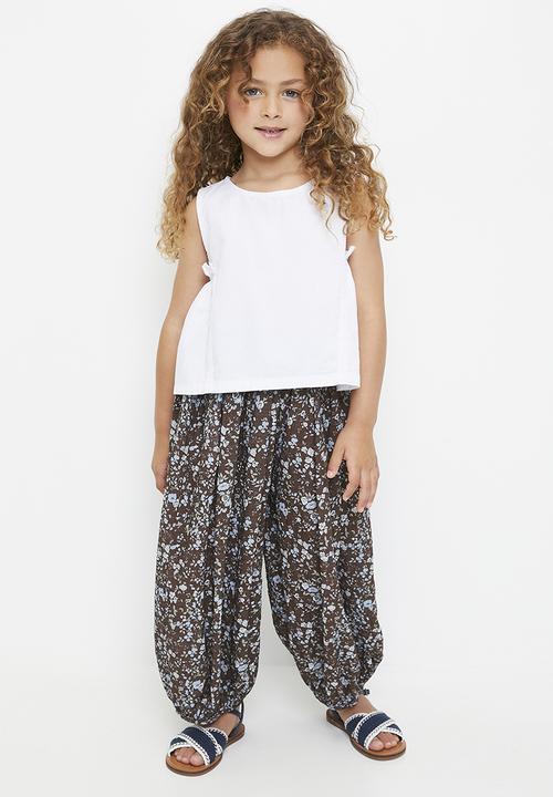 Pop Candy - Ditsy floral parachute pants - dark brown