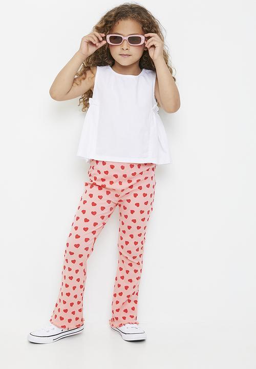 Pop Candy - Heart all-over print rib knit leggings - pink/red