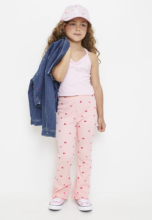 Pop Candy - Cherry hearts all-over print rib knit leggings - pink