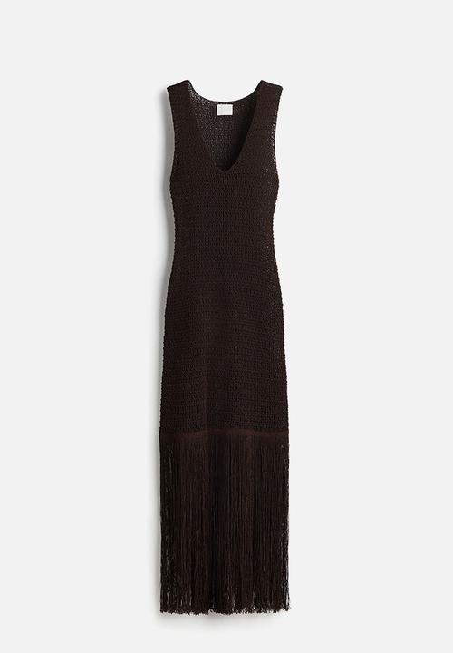 H&M - Fringed knitted dress - dark brown