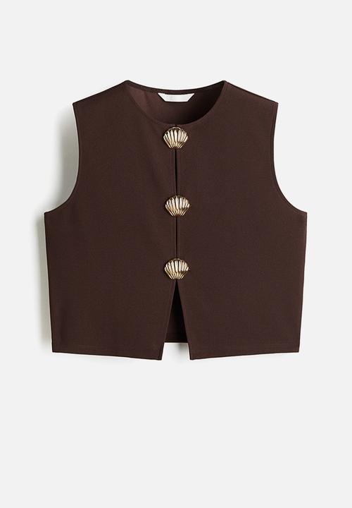 H&M - Button-decorated top - dark brown