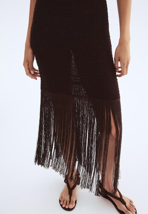 H&M - Fringed knitted dress - dark brown