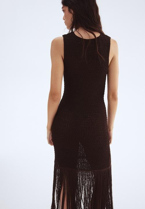 H&M - Fringed knitted dress - dark brown