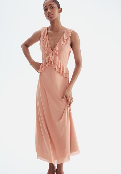 H&M - Flounce-trimmed dress - dusty orange