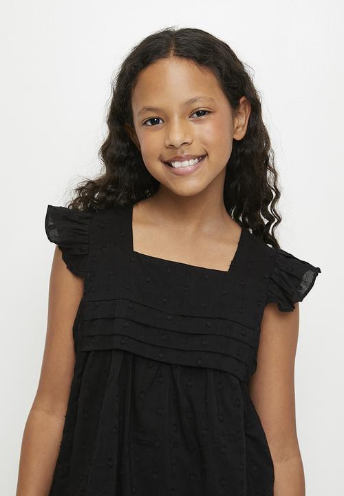 Pop Candy - Textured blouse & skirt with pin tuck detail and anglaise hem - black