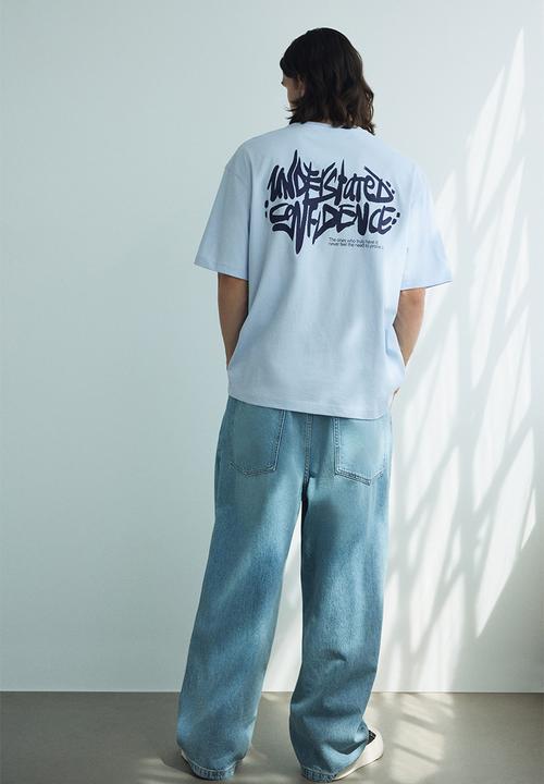 H&M - Loose fit printed t-shirt - light blue confidence