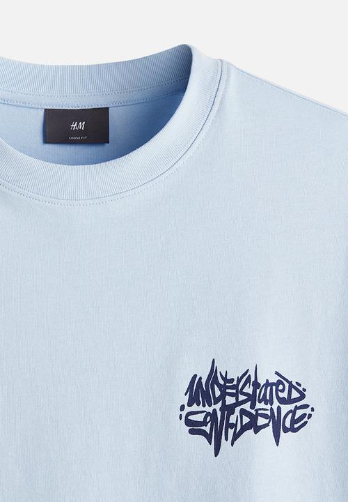 H&M - Loose fit printed t-shirt - light blue confidence