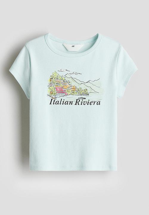 H&M - Print-motif cotton T-shirt - light turquoise
