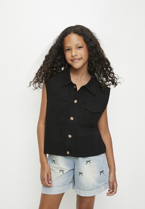 Pop Candy - Button down vest with flap pockets - black