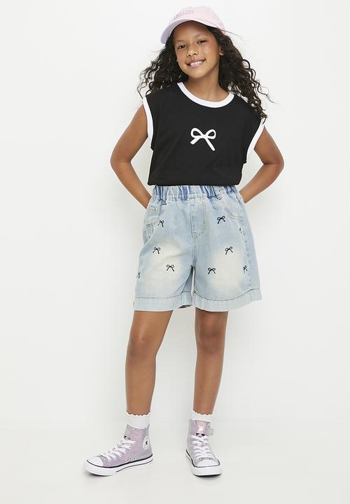 Pop Candy - Bow graphic sleeveless tee - black/white