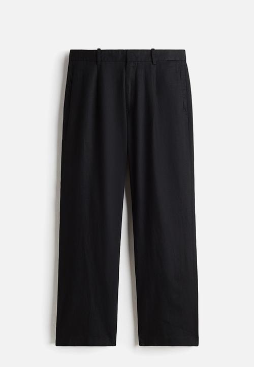 H&M - Relaxed fit linen-blend trousers - black