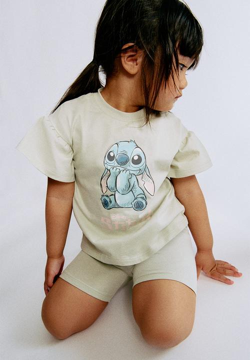 H&M - 2-piece printed cotton set - dusty green/lilo & stitch