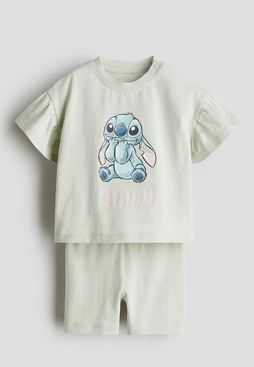H&M - 2-piece printed cotton set - dusty green/lilo & stitch