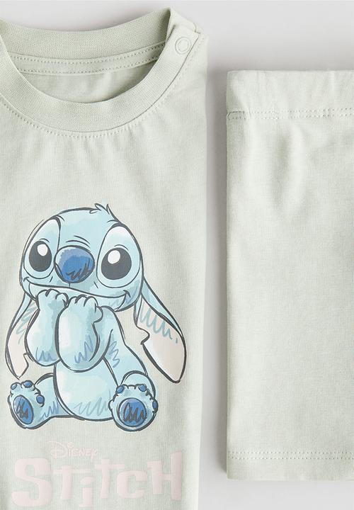 H&M - 2-piece printed cotton set - dusty green/lilo & stitch