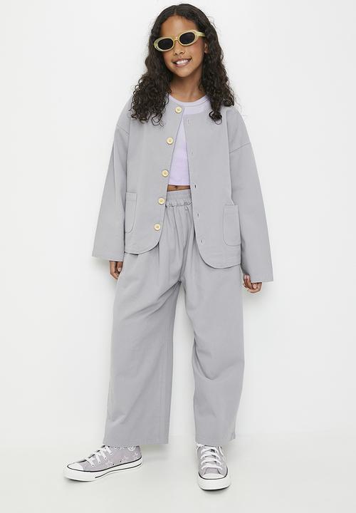 Pop Candy - Curved hem button down co-ord top - grey