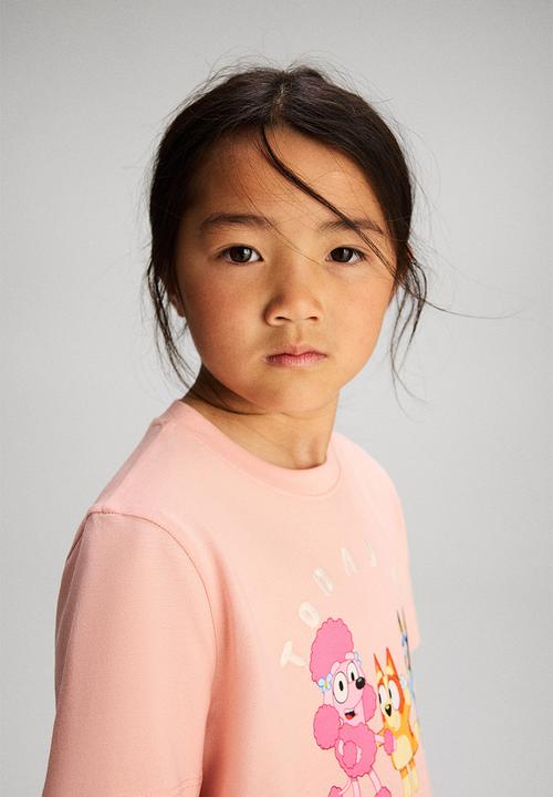 H&M - Print-motif cotton T-shirt - pink/bluey 