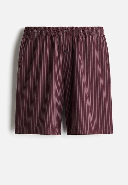 H&M - Relaxed fit cotton shorts -  burgundy striped