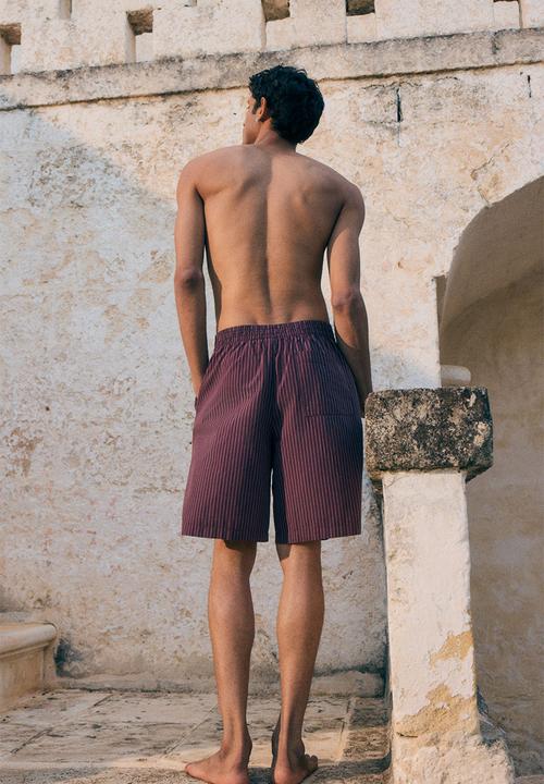 H&M - Relaxed fit cotton shorts -  burgundy striped