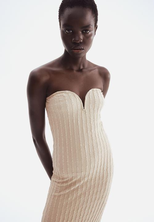H&M - Textured jersey bandeau dress - beige