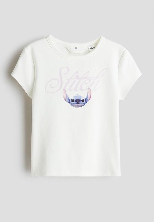 H&M - Print-motif cotton top - white/lilo & stitch 