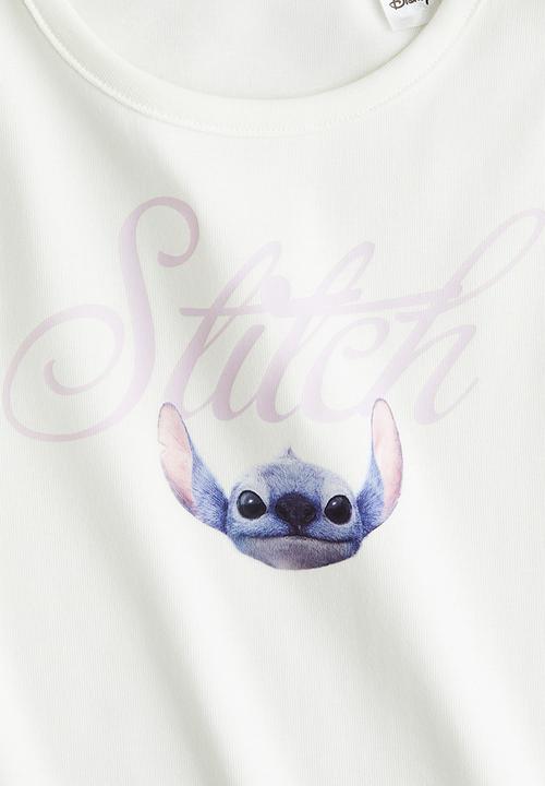 H&M - Print-motif cotton top - white/lilo & stitch 