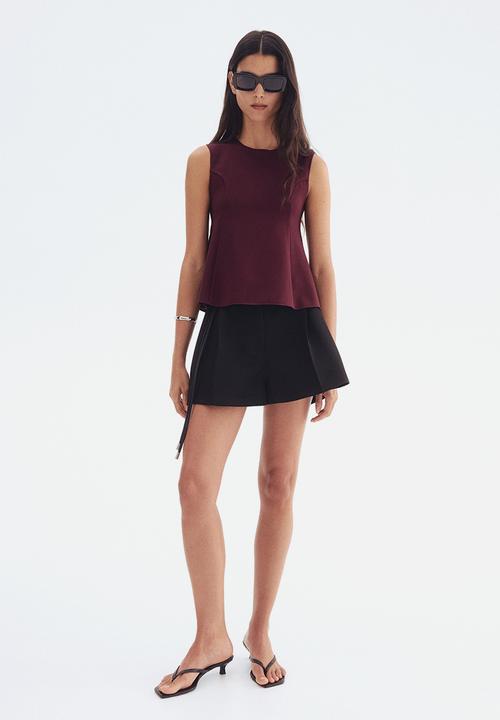 H&M - Interlock peplum vest top - burgundy