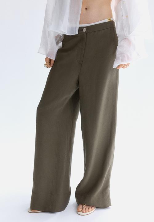 H&M - Linen-blend trousers - dark khaki green