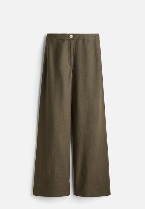 H&M - Linen-blend trousers - dark khaki green