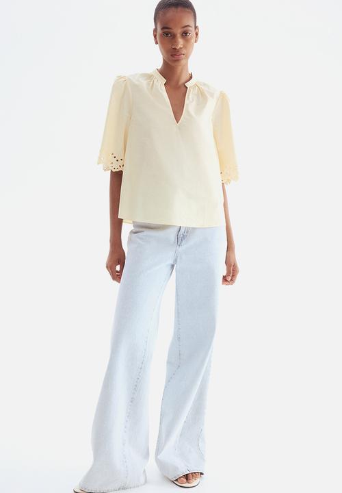 H&M - Broderie anglaise cotton blouse - light yellow