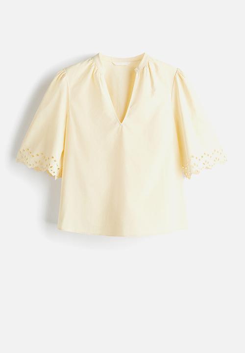 H&M - Broderie anglaise cotton blouse - light yellow