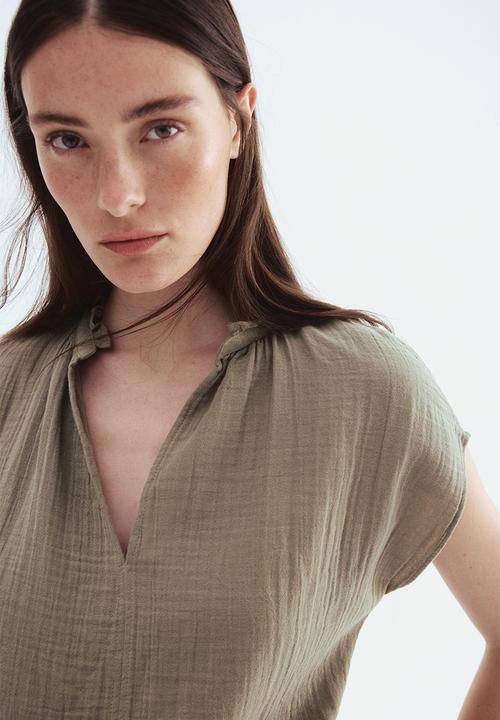 H&M - Cotton muslin blouse - khaki green