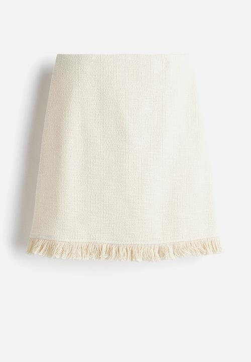 H&M - Fringed bouclé skirt - cream