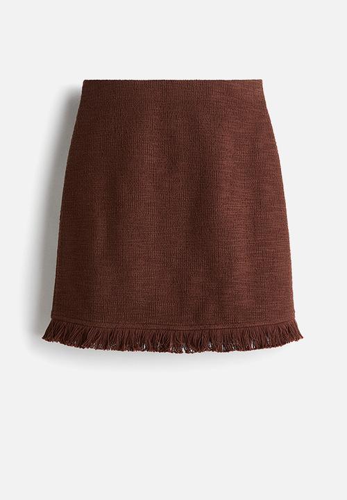 H&M - Fringed bouclé skirt - brown