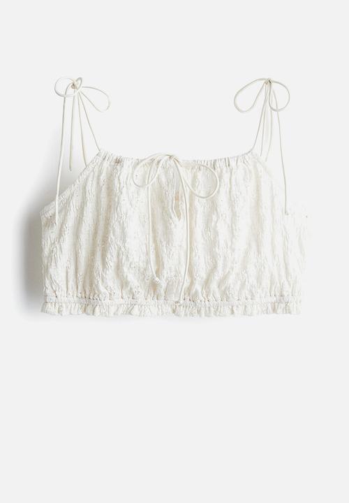 H&M - Tie-top lace-look crop top - white