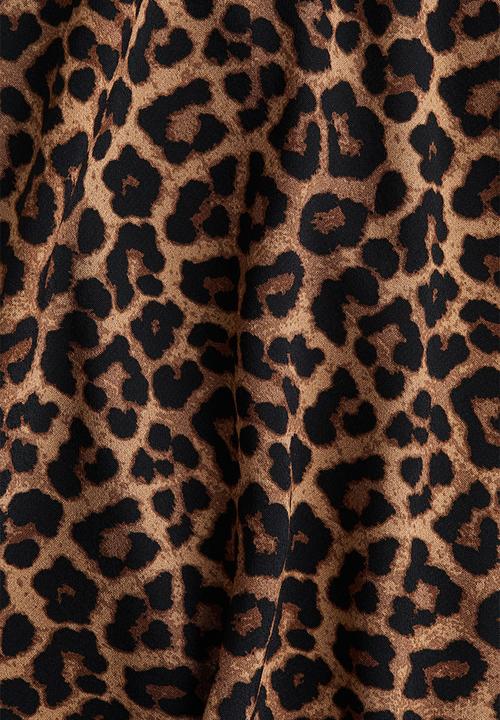 H&M - Flared slip skirt - dark beige leopard print