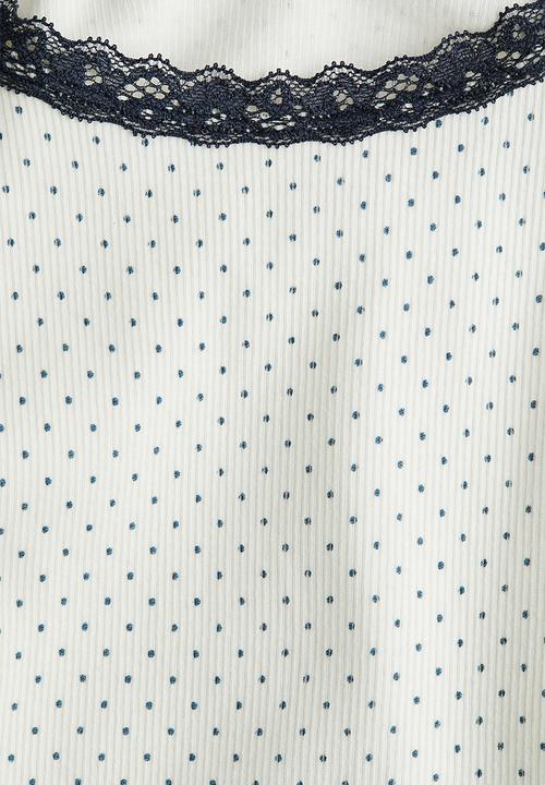 H&M - Lace-trimmed vest top - white/spotted
