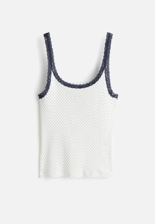 H&M - Lace-trimmed vest top - white/spotted