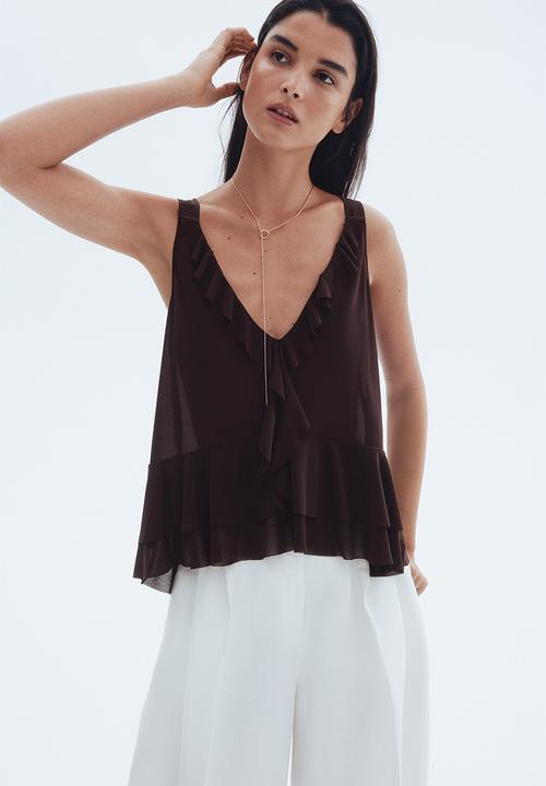 Flounced vest top - brown - 1293324001