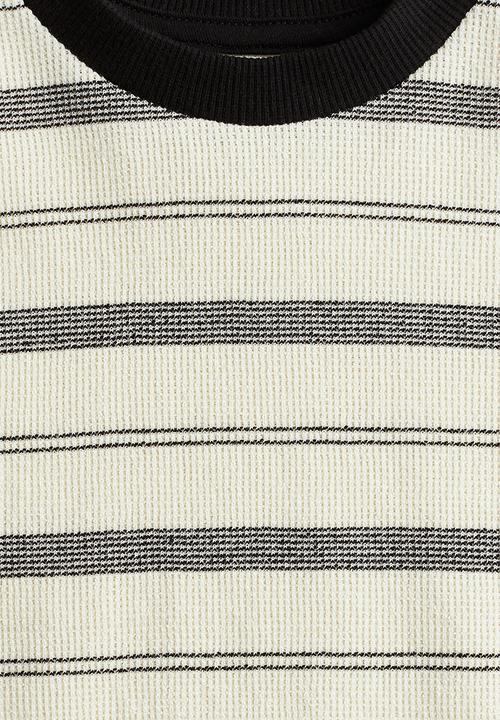 H&M - Loose-fit jacquard T-shirt - light yellow/striped