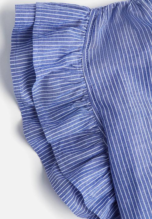 H&M - Frill-trimmed blouse - blue/striped