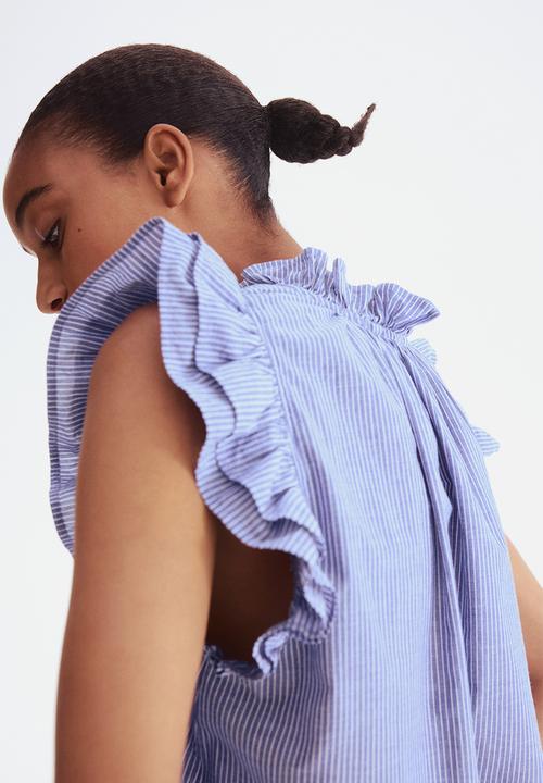 H&M - Frill-trimmed blouse - blue/striped