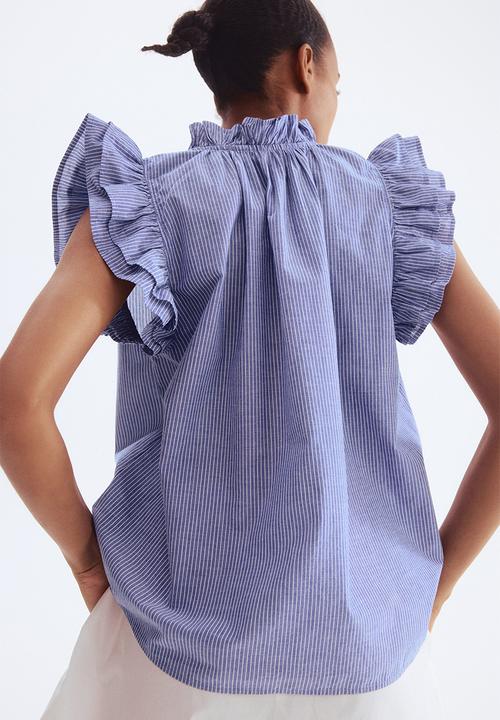 H&M - Frill-trimmed blouse - blue/striped