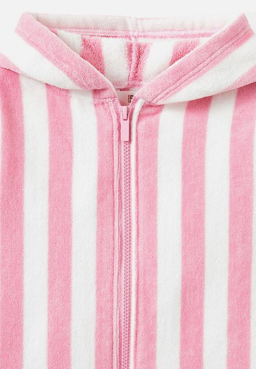 Cotton On - BABY ZIP THROUGH HOODED TOWEL - Marshmallow /bold stripe