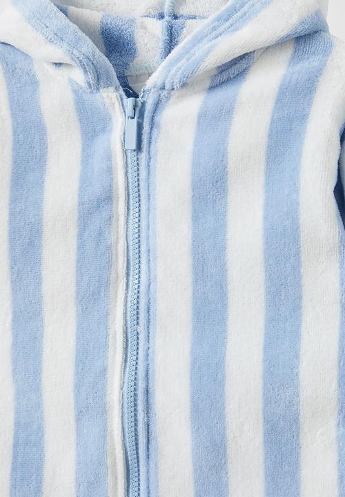 Cotton On - BABY ZIP THROUGH HOODED TOWEL -Dawn blue/bold stripe