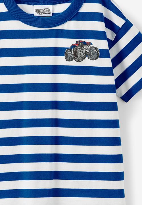 Cotton On - Licensed Drop Shoulder Short Sleeve Tee - Lcn Mat Harbour Blue Stripe/Race Ace