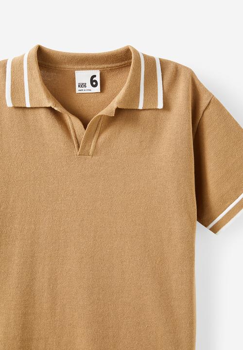 Cotton On - Open Neck Polo - Washed Stone/Vanilla