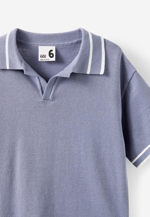 Cotton On - Open Neck Polo - Steel/Vanilla